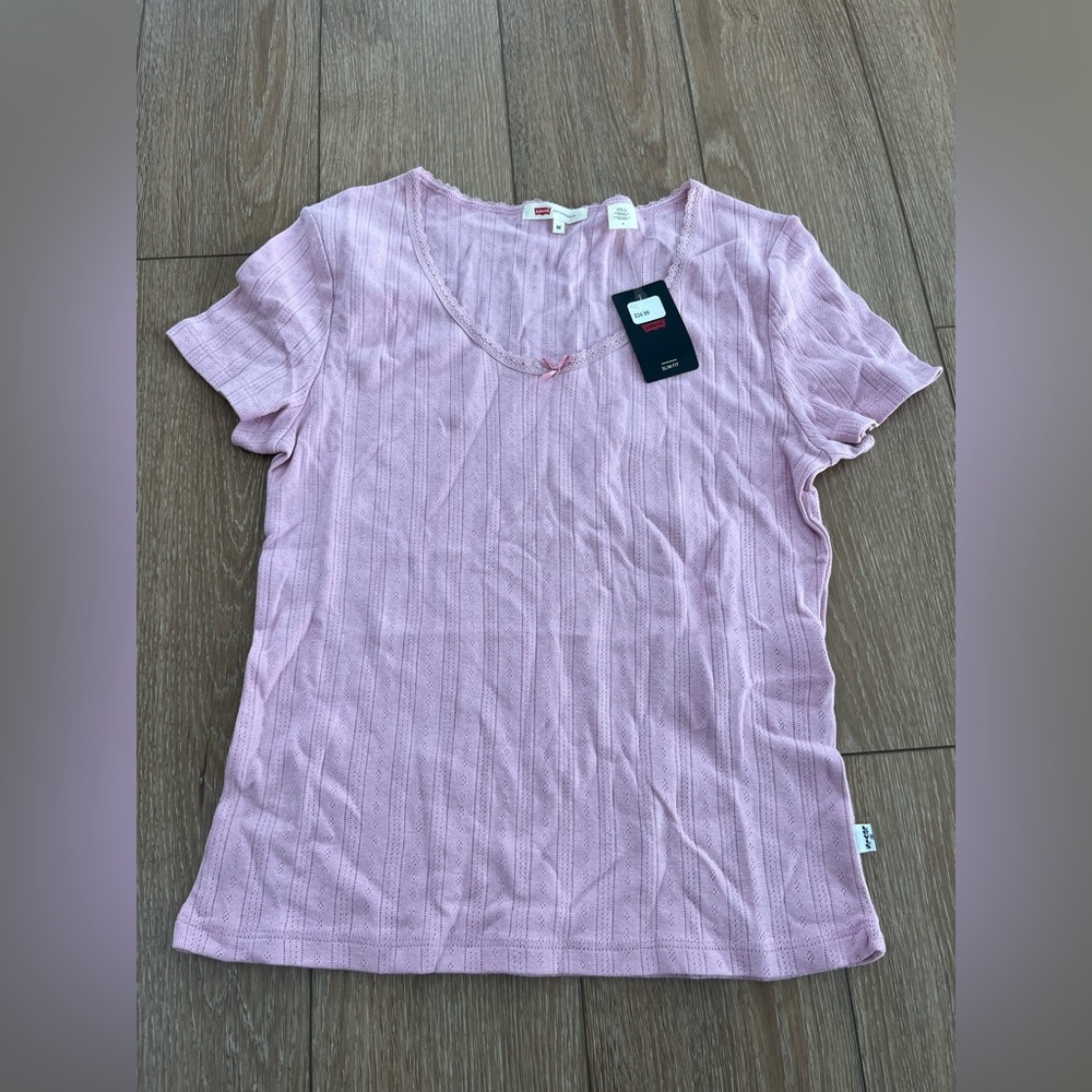 NWT Levi's Girl's Slim Fit Pink Shirt With Lace Trim Size M